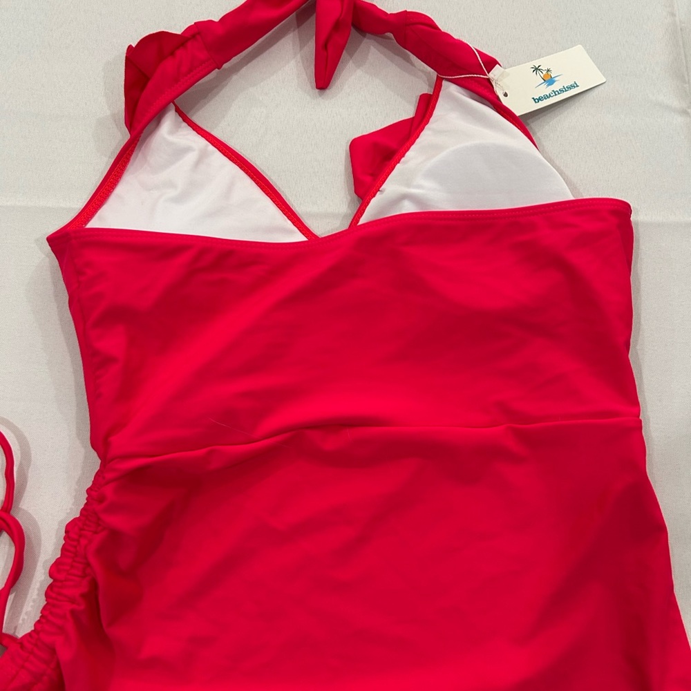 Red Ruffled Halter Tankini - Picture 2 of 5